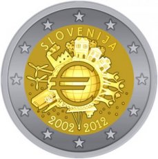 12-SLO-2E Slovenië 2 Euro 2012, 10 Jaar Chartale Euro, FDC